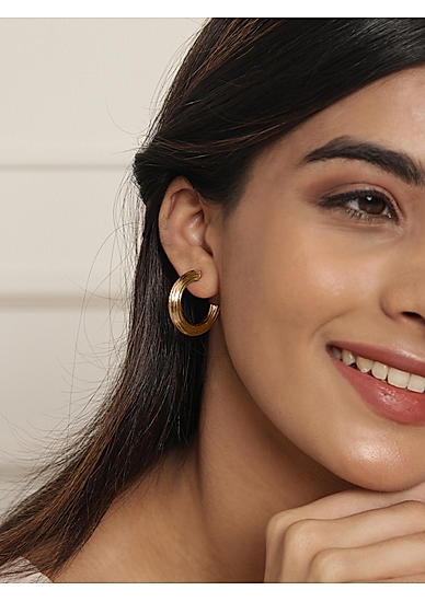 Gold Plated Textured Hoop Earring