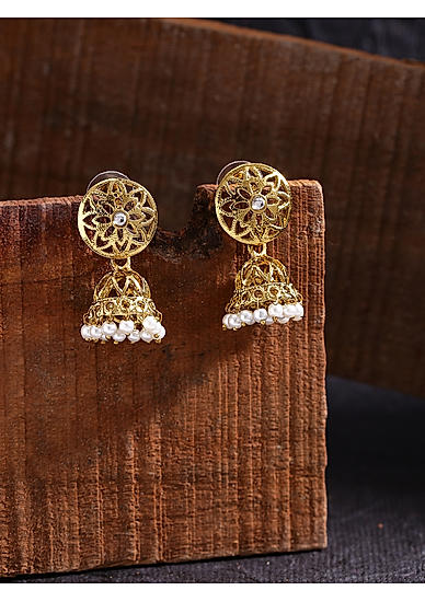  Ethnic Indian Traditional Gold and Pearl Elegant Jhumka Earrings For Women
