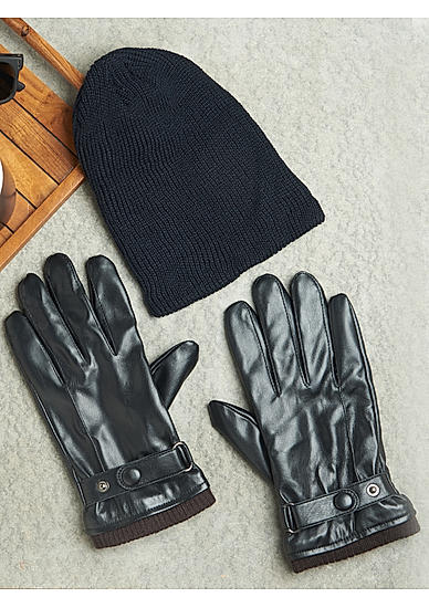 The Bro Code Fancy Black Winter Special Combo of 1 Beanie and 1 Pair of Hand Gloves for men