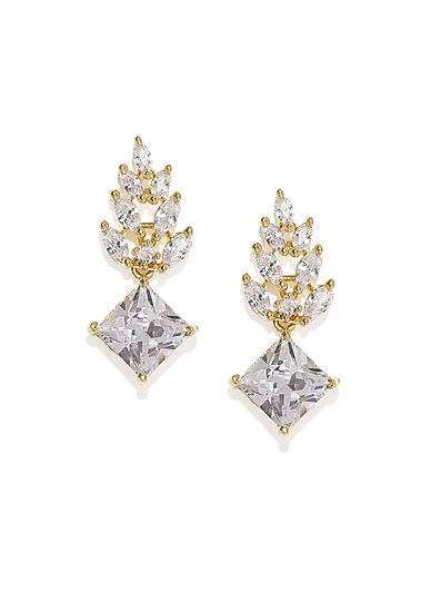 Cubic Zirconia Gold Plated Contemporary Drop Earring
