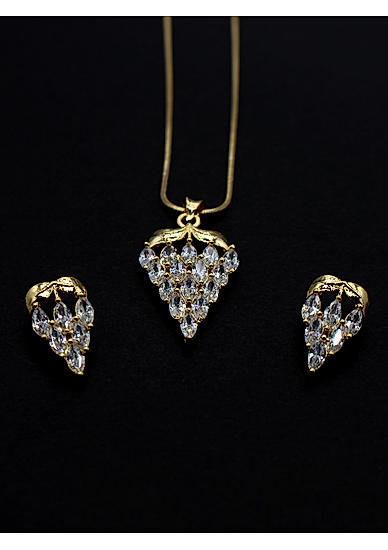Gold-Plated White CZ Stone-Studded Jewellery Set