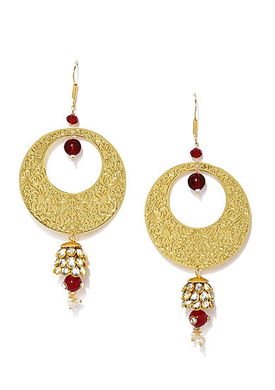 Gold-Toned Red Oval Drop Earrings