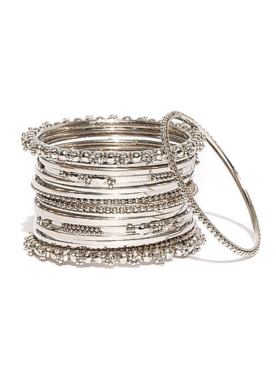 Women Set of 20 Antique Silver-Toned Bangles