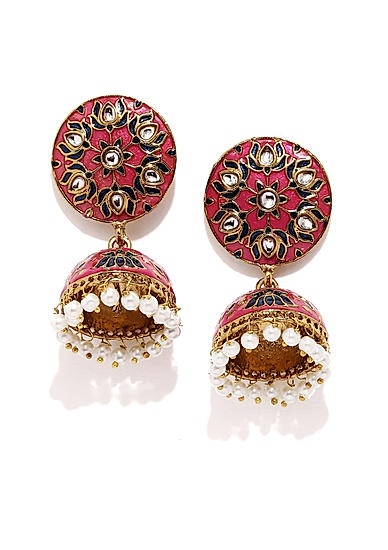 Pink Blue Dome Shaped Jhumkas