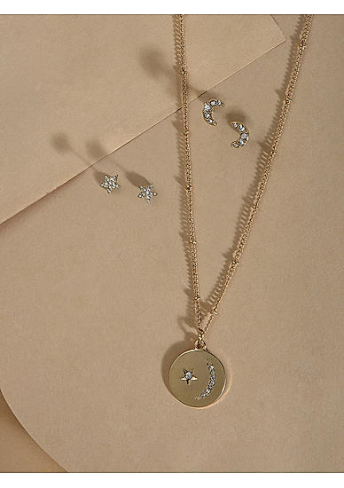 Toniq Gold Plated Star Half Moon CZ Stone Studded Jewellery Set For Women