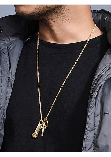 The Bro Code Gold Plated Triple Charm Pendant Necklace for Men