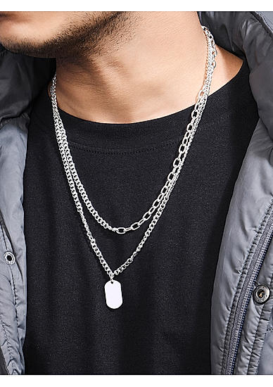 The Bro Code Silver Plated Dog Tag Layered Necklace for Men
