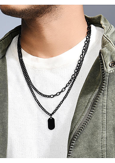 The Bro Code Black Dog Tag Layered Necklace for Men
