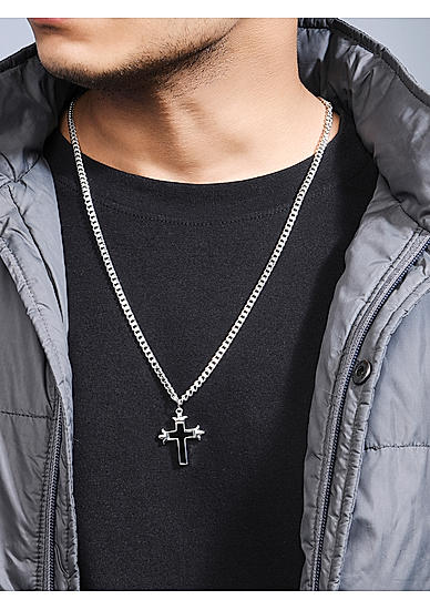 The Bro Code Silver Plated Black Enamel Cross Pendant Necklace for Men