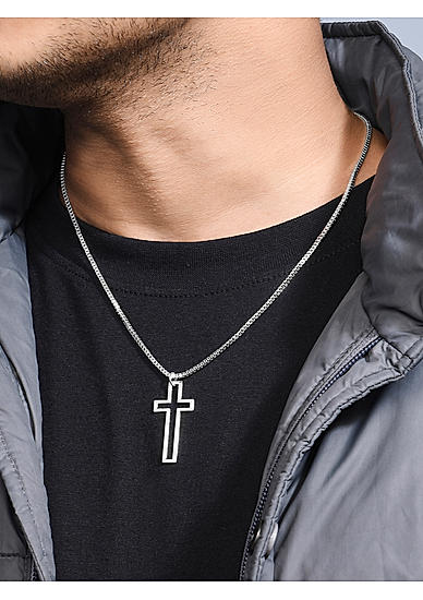 The Bro Code Silver Plated Cut out Cross Pendant Necklace for Men