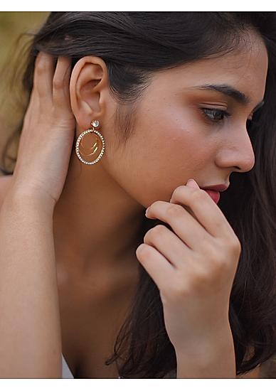 Gold-Toned Circular Drop Earrings For Women