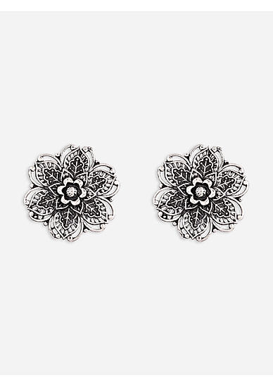 Fida Oxidised Floral Stud Earrings for Women