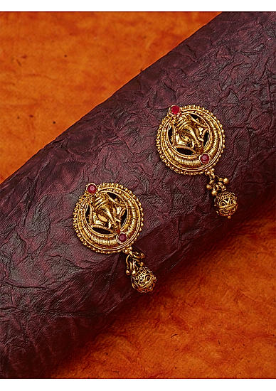 Gold Plated Ganesh Temple Drop Earring