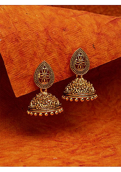 Gold Plated Temple Floral Jhumka Earring