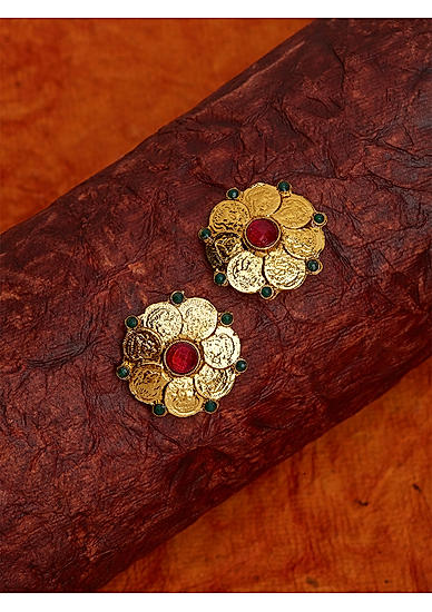 Ruby Emerald Gold Plated Floral Stud Earrings