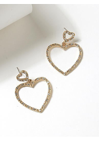 Stones Gold Plated Heart Contemporary Drop Earring