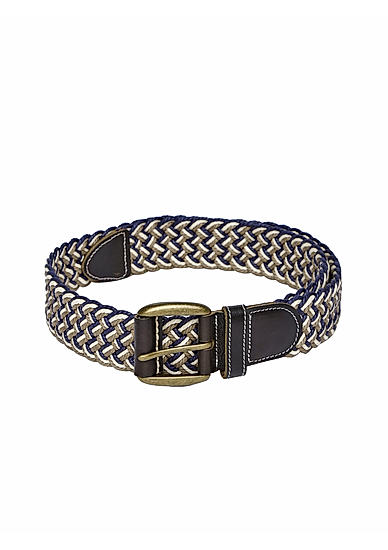 Navy and Taupe Braided Belt For Men