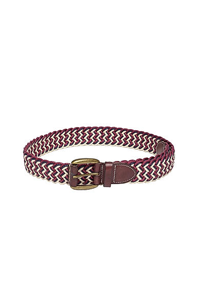 Red and Off White Braided Belt For Men