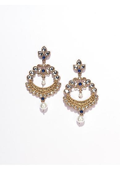Gold-Toned and Navy Blue Drop Earrings