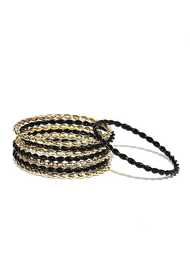 Kids - Gold and Black Bangles For Women (Set Of 8)