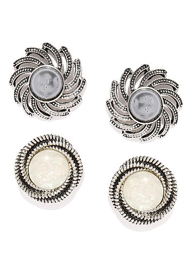 Silver Tone Set Of 2 Circular Stud Earring For Women