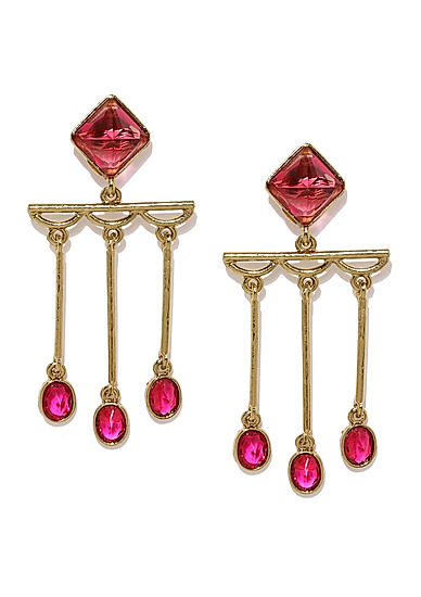 Gold-Toned and Pink Contemporary Drop Earrings