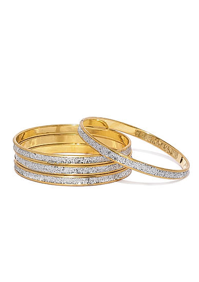 Set Of 4 Gold-Toned and Silver-Toned Embellished Bangles