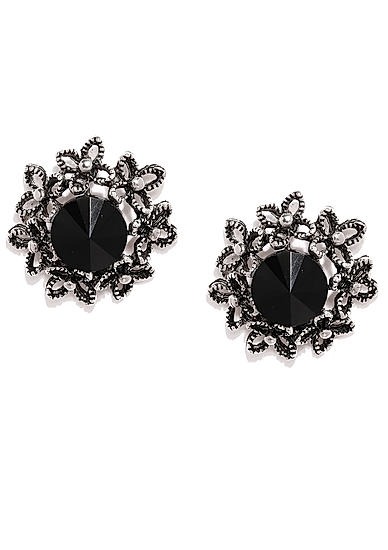 Silver-Toned Floral Studs