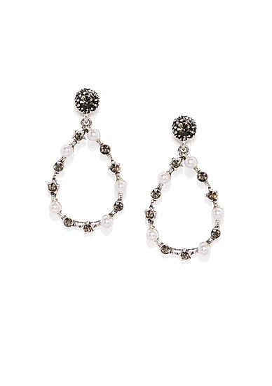 White Stones Pearls Silver Plated Drop Earring