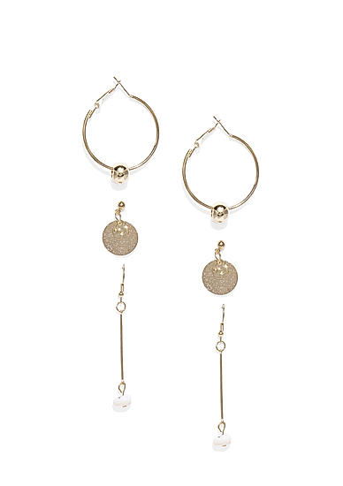Set Of 3 Gold-Toned Geometric Drop Earrings