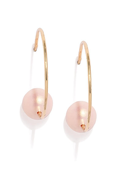 Gold-Toned and Pink Circular Half Hoop Earrings