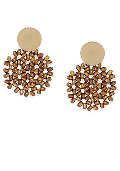 Gold-Toned and Brown Floral Drop Earrings
