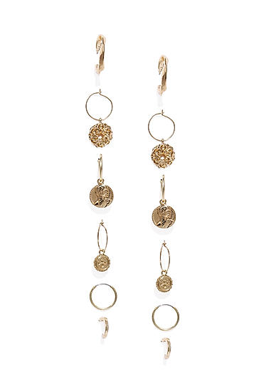 Set Of 6 Gold-Toned Circular Hoop Earrings