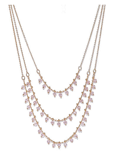 Gold-Toned and Pink Beaded Layered Necklace