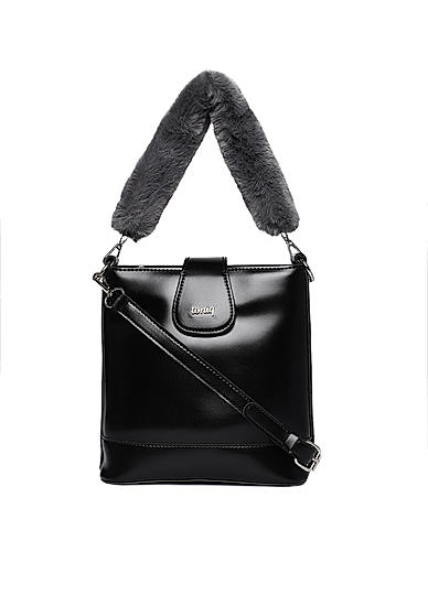 Black Furry Sling Bag