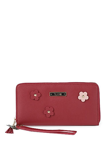 Carmine Floral Applique Wallet
