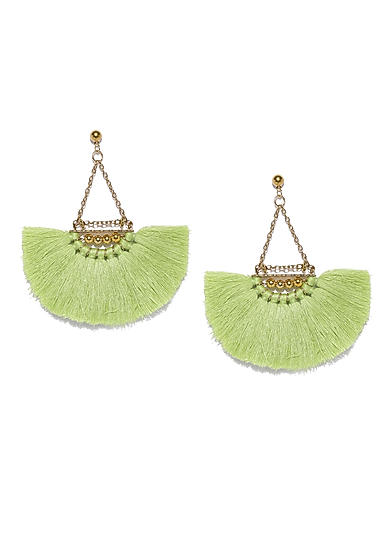 Green Tassel Drop Earrings