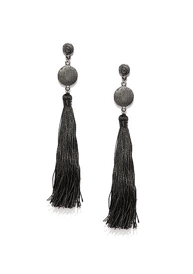 Black Satin Tassel Drop Earrings