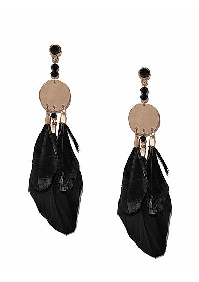 Black and Gold Feather Drop Earring For Women