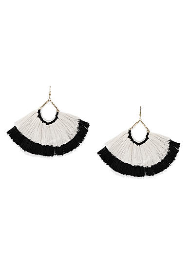 White and Black Thread Tassel Drop Earring For Women