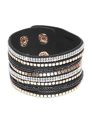 Black and Gold-Toned Stone-Studded Wraparound Bracelet