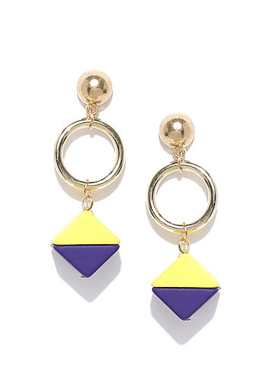 Gold-Toned and Yellow Geometric Drop Earrings