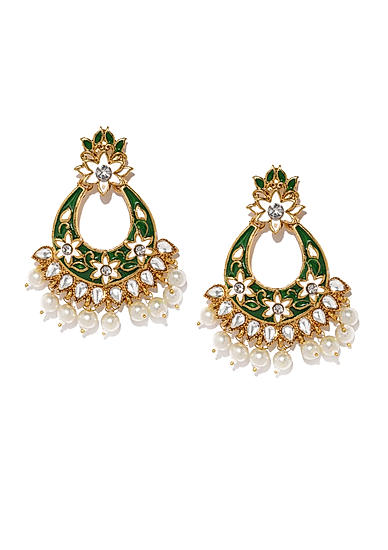 Gold Tone and Green Floral Contemporary Earring For Women