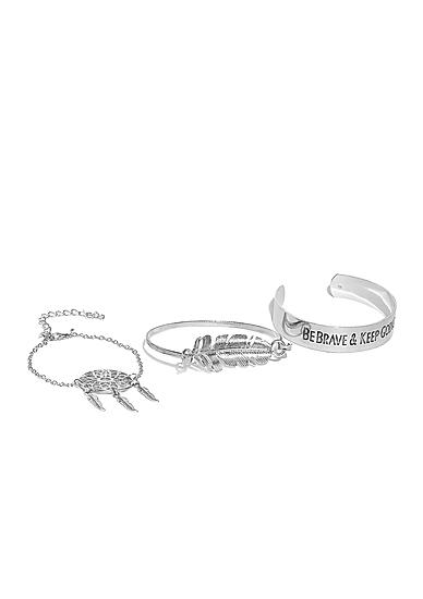 Silver Toned Bracelet For Women (Set Of 3)