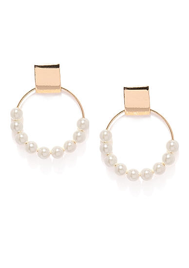 Gold Tone Pearl Circular Drop Earring For Women