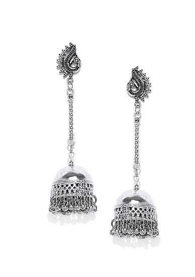 Silver-Toned Dome Shaped Jhumkas