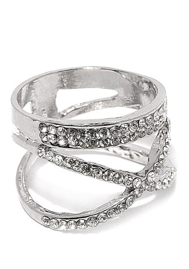 White Rhodium-Plated Cz Finger Ring For Women