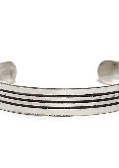 Men Silver-Toned and Black Striped Metal Cuff Bracelet