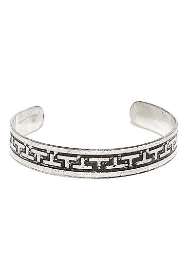 Men Silver-Toned and Black Textured Metal Cuff Bracelet