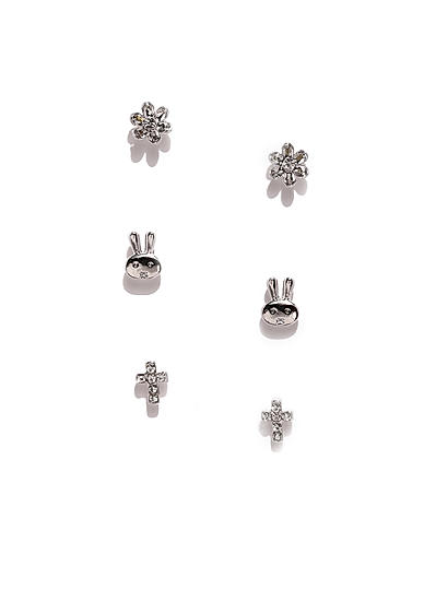 Silver Tone Set Of 3 Earring For Girls